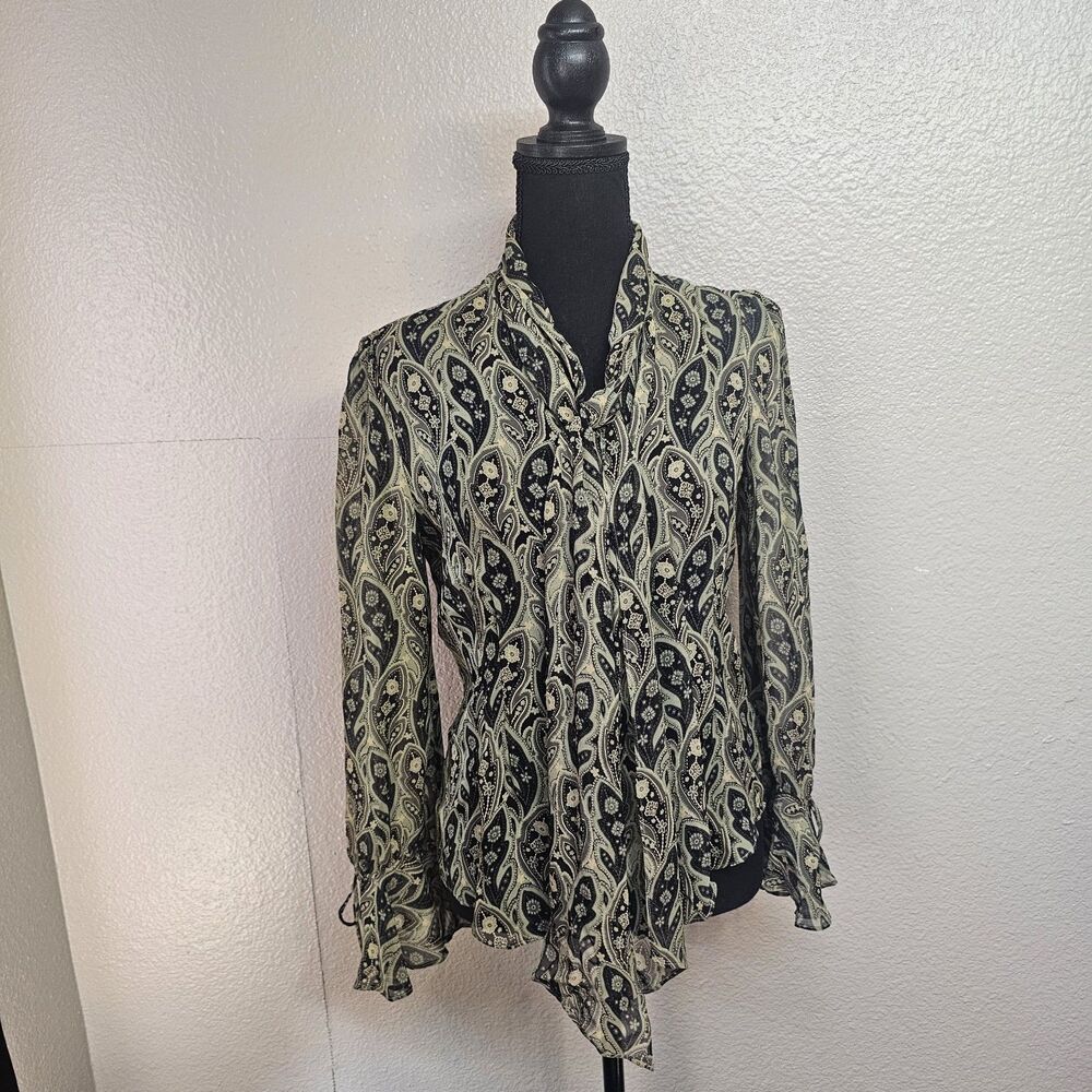 Banana Republic Small 100% Silk Paisley Print Blouse Long Sleeve Boho Top GG816